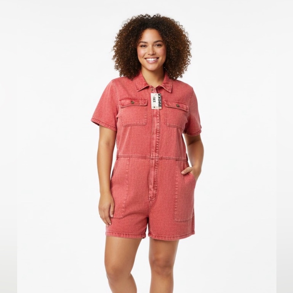 Women's Red Denim Romper (C2)